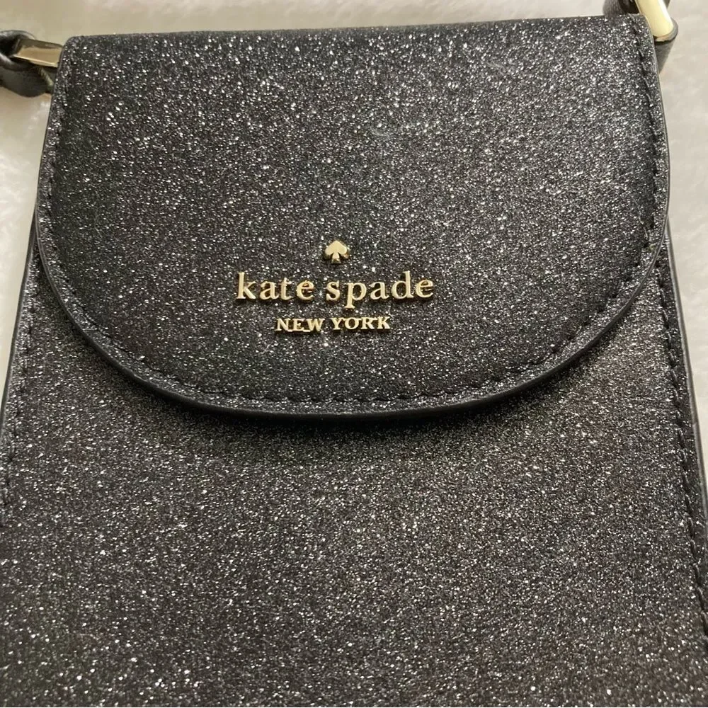 NWT Kate Spade Joeley North South Crossbody Black Glitter Mini Phone